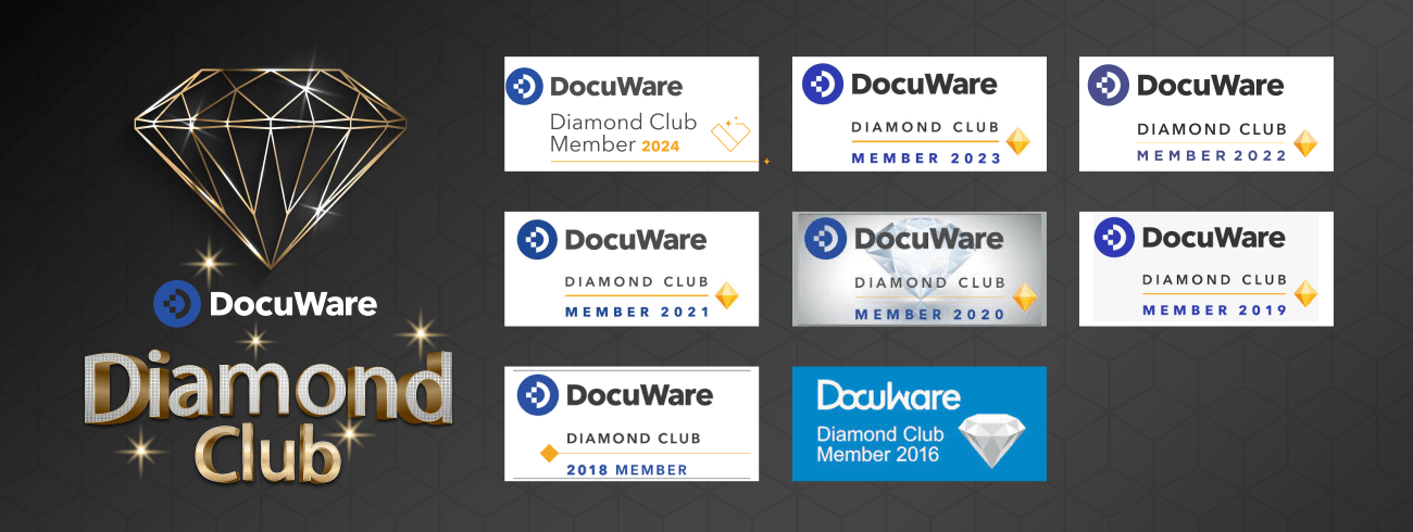 DocuWare Diamond Club through the years, 2016, 2018, 2019, 2020, 2021, 2022, 2023, 2024